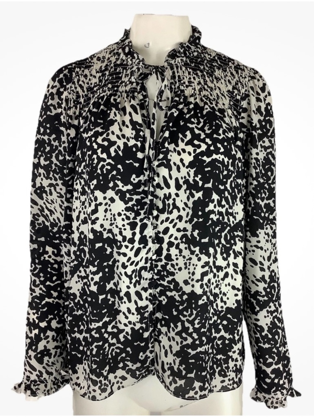 Buddy Love Sz M Black Animal Print Chiffon Long Sleeve Peasant Blouse Teacher